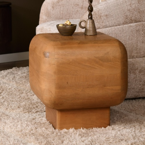 Bijzettafel Fedde vierkant naturel mangohout 45 cm in woonkamer