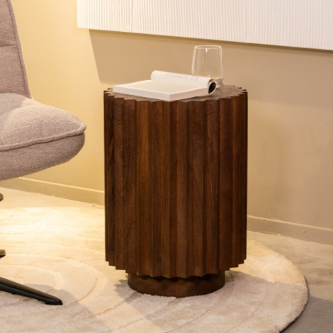 Ronde bijzettafel Noa mangohout 35 cm donkerbruin