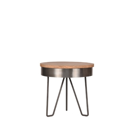Ronde bijzettafel Sophie hout en metaal 44 cm grijs