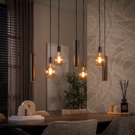 Bruine hanglamp met cilinders en 7 lampen Gaspar - sfeerfoto