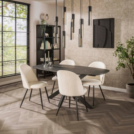 Deens ovale eettafel 180 cm Jules melamine antraciet met spinpoot - sfeerfoto