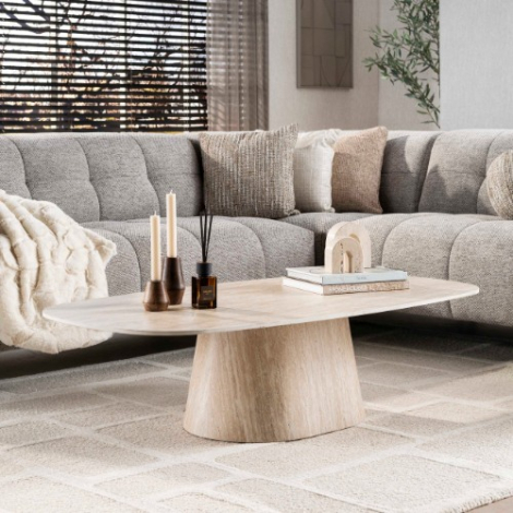 Deens ovale salontafel travertinlook 135 cm Cara - sfeerfoto