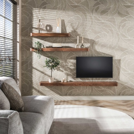 Dikke wandplank 200 cm Leon bruin massief acaciahout - sfeerfoto