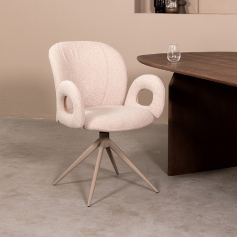 Draaibare eetkamerstoel Nadine naturel bouclé, taupe voet