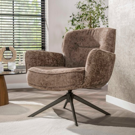 Draaibare fauteuil Zina champagne met bruin onderstel - sfeerfoto