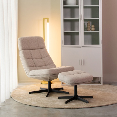 Draaifauteuil met hocker Adam naturel bouclé