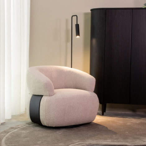 Draaifauteuil Bianca naturel bouclé met zwarte voet