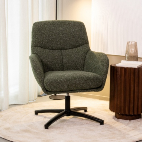 Draaifauteuil Carlijn groen bouclé met armleuningen