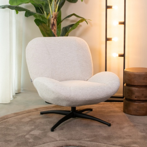 Draaifauteuil Daniel lichtgrijs met diepe zit van 61 cm