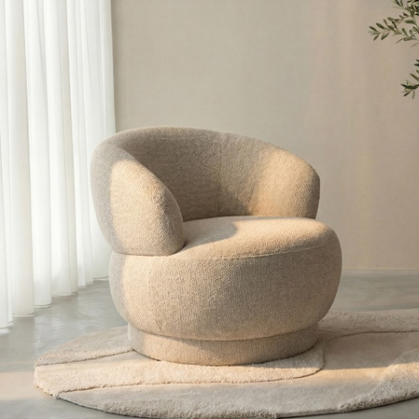 Ronde draaifauteuil Dave crème bouclé met lage rug
