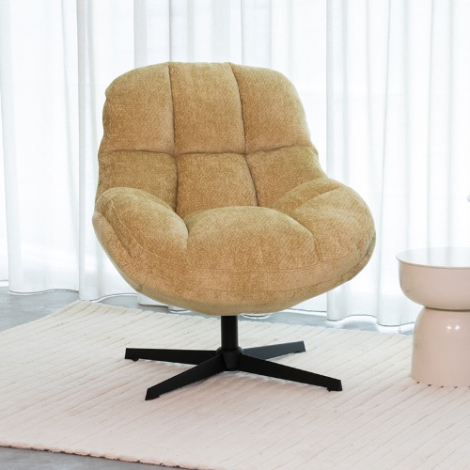 Draaifauteuil Henk okergeel met gestikte banen