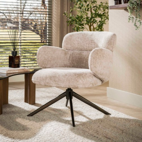 Draaifauteuil terugdraaiend Carlo beige met bruin onderstel - sfeerfoto
