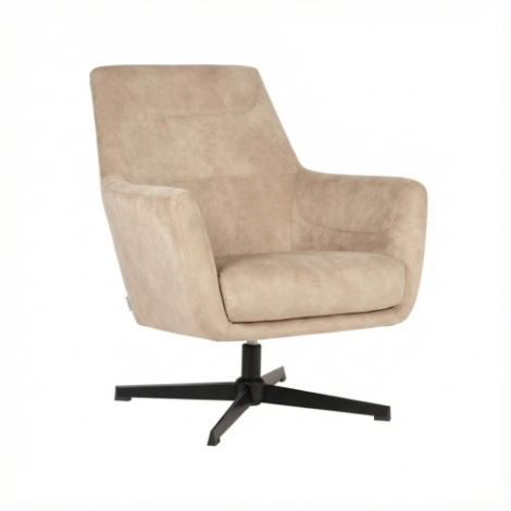 Velvet draaifauteuil Tim naturel met zwarte kruisvoet