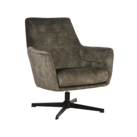 Velvet draaifauteuil Tim olijfgroen met zwarte kruisvoet