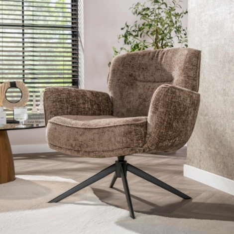 Draaifauteuil Zina champagne chenille met armleuningen - sfeerfoto