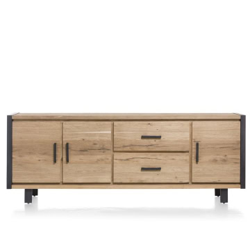 Eikenhouten dressoir van 240cm breed. Met laden en deuren