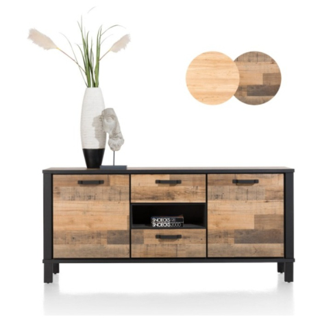 Industrieel dressoir Sardinië 180 cm in Driftwood met zwart metalen frame