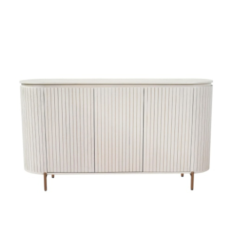 Dressoir Solana zand mangohout 165 cm met geribbeld front op tapse poten
