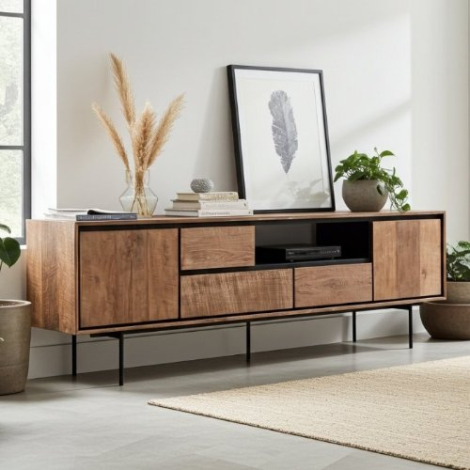 DTP Home Tv meubel Metropole teakhout 195 cm in vooraanzicht