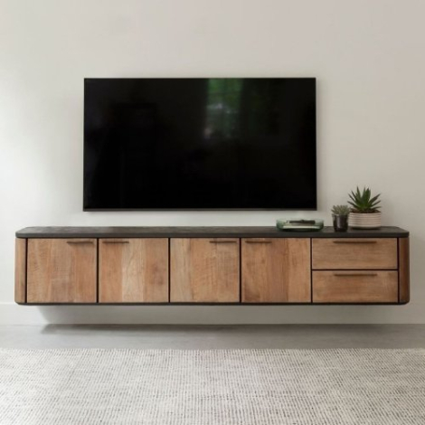 Tv meubel zwevend teakhout 230 cm.