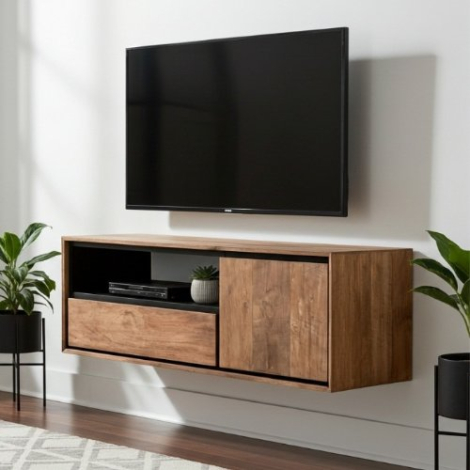 Tv meubel hangend teakhout 115 cm.