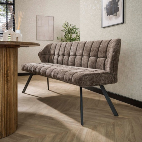 Eetkamerbank 180 cm Arno taupe chenille met armleuningen - sfeerfoto