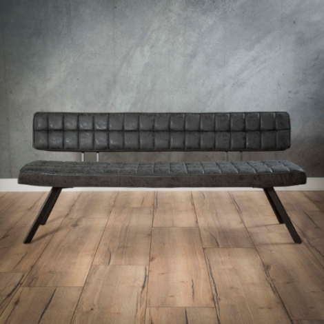 Eetkamerbank 180 cm zwart kunstleer met ruitpatroon - sfeerfoto Eetkamerbank 180 cm zwart kunstleer met ruitpatroon - sfeerfoto