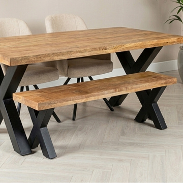 Eettafel bankje mangohout met X poten