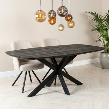 Eettafel Deens ovaal zwart met spinpoot 160 cm.