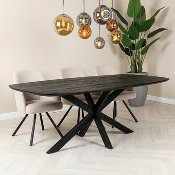 Eettafel Deens ovaal zwart 220 cm. 