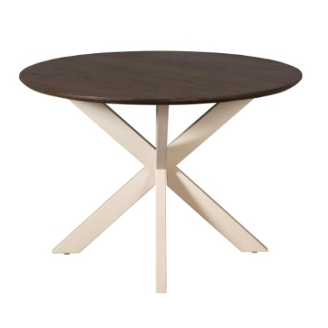 Eettafel Madison rond bruin mangohout 110 cm met zandkleurig onderstel vooraanzicht