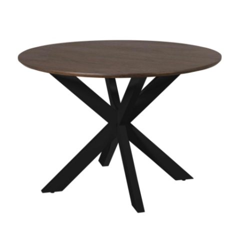 Eettafel Madison rond bruin mangohout 110 cm met zwart onderstel vooraanzicht