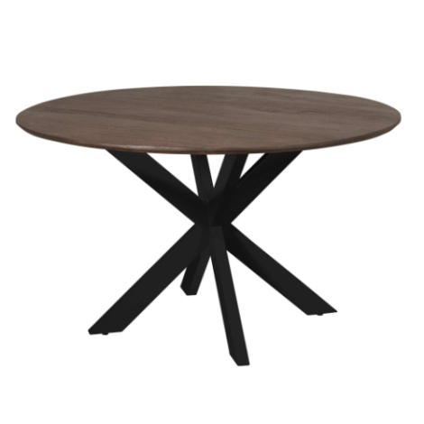 Eettafel Madison rond bruin mangohout 130 cm met zwarte kruispoot