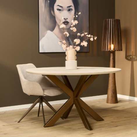 Ronde eettafel Madison zand 110 cm sfeerbeeld in eetkamer