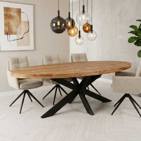 Eettafel ovaal mangohout 220 cm met spinpoot