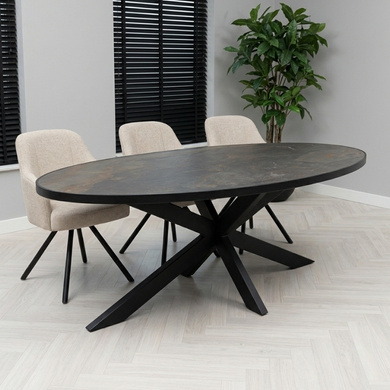 Natuurstenen eettafel ovaal 200 cm.