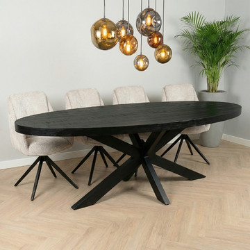 Eettafel ovaal zwart mangohout 240 cm.