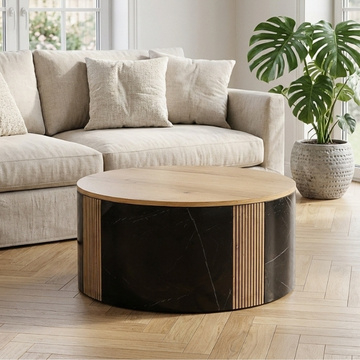 Ronde salontafel eiken en marmerlook