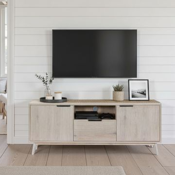 Sfeerafbeelding eiken tv meubel white wash 150 cm breed. 