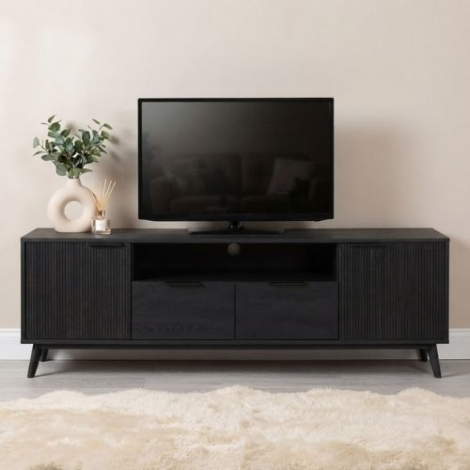 Sfeerafbeelding eiken tv meubel zwart 180 cm. 
