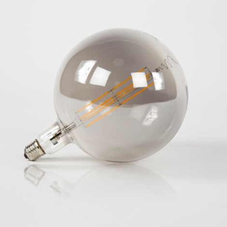 Extra grote LED filamentlamp bol 20 cm E27 grijs rookglas - vooraanzicht