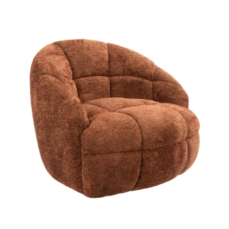 Ronde fauteuil Bente roestbruin met gestikte rug Ronde fauteuil Bente roestbruin met gestikte rug