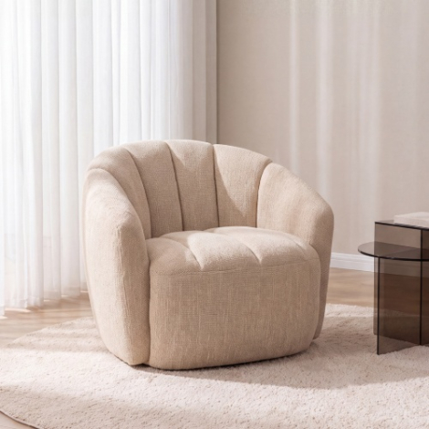 Ronde fauteuil Marieke beige met grove structuur