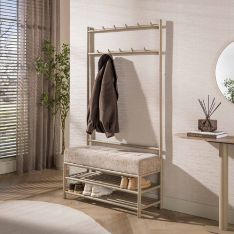 Garderobebank met kapstok Selo 100 cm beige - sfeerfoto