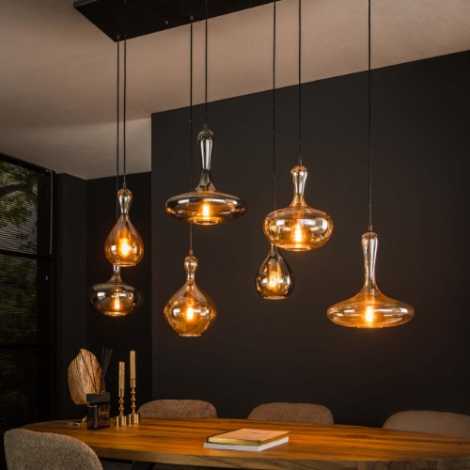 Glazen hanglamp eettafel Selma met 7 lampen zwart - sfeerfoto