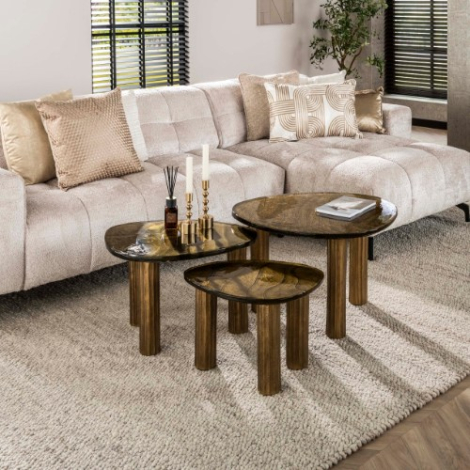 Gouden salontafel met gegoten glas Timo 70 cm - sfeerfoto