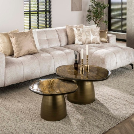 Gouden salontafel set van 2 met glas Timo - sfeerfoto