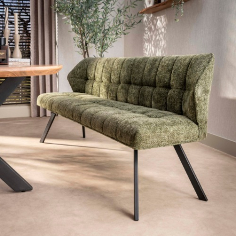 Groene eetkamerbank Arno chenille met rugleuning - sfeerfoto