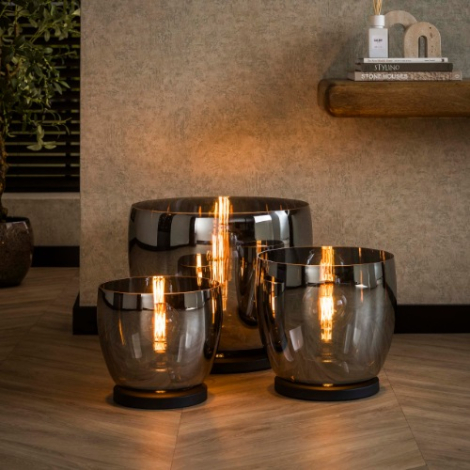 Grote glazen bollamp vloer Juna XXL smoke glas 48 cm - sfeerfoto