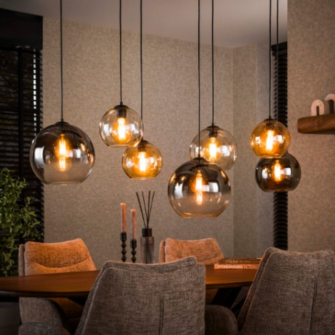 Grote glazen hanglamp met 7 lampen Brava zwart - sfeerfoto